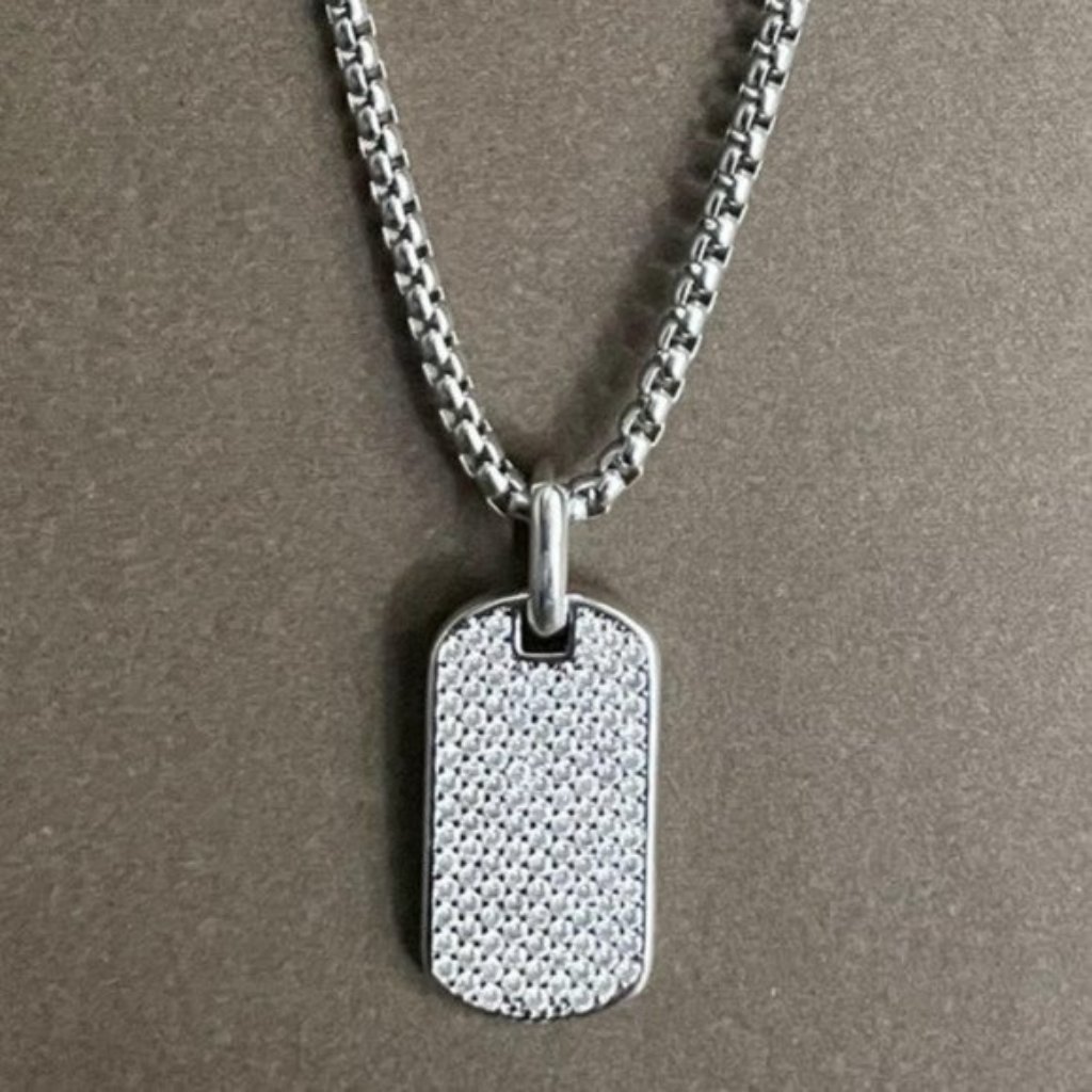 Fashion David Yurman Pav Tag Pendant Necklace In Sterling Silver With Diamonds